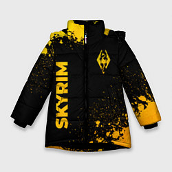 Зимняя куртка для девочки Skyrim - gold gradient: надпись, символ
