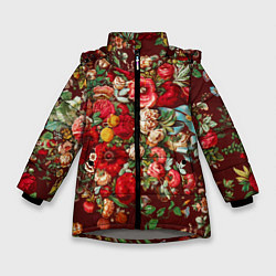 Зимняя куртка для девочки Платок цветочный узор