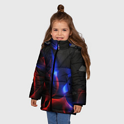 Куртка зимняя для девочки Красное и синие свечение от черных плит, цвет: 3D-черный — фото 2