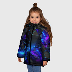 Куртка зимняя для девочки Неоновые частицы, цвет: 3D-черный — фото 2