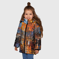 Куртка зимняя для девочки Осенний город импрессионизм, цвет: 3D-черный — фото 2