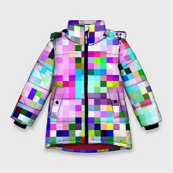 Куртка зимняя для девочки Пиксельная яркая абстракция, цвет: 3D-красный