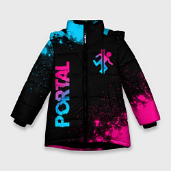 Куртка зимняя для девочки Portal - neon gradient: надпись, символ, цвет: 3D-черный