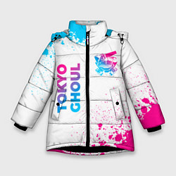 Куртка зимняя для девочки Tokyo Ghoul neon gradient style: надпись, символ, цвет: 3D-черный