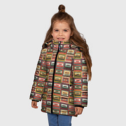 Куртка зимняя для девочки Коллекция старинных аудиокассет, цвет: 3D-красный — фото 2