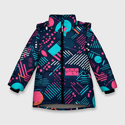 Куртка зимняя для девочки Абстракция синяя паттерн, цвет: 3D-светло-серый