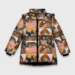 Зимняя куртка для девочки Коллаж из рисунков с лисой