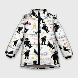 Куртка зимняя для девочки Космическое приключение паттерн, цвет: 3D-светло-серый