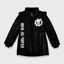 Зимняя куртка для девочки Gears of War glitch на темном фоне: надпись, симво