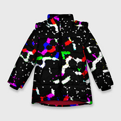 Куртка зимняя для девочки Цветные угловатые фигуры на черном, цвет: 3D-красный