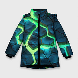 Куртка зимняя для девочки Яркий зеленый разлом плит, цвет: 3D-черный