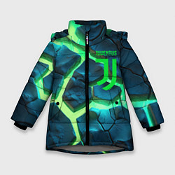 Куртка зимняя для девочки Ювентус разлом зеленых плит, цвет: 3D-светло-серый