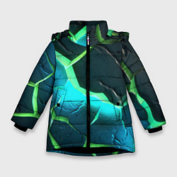 Куртка зимняя для девочки Зеленое неоновое свечение из зеленых плит, цвет: 3D-черный