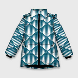 Куртка зимняя для девочки Большие синие вдавленные ромбы, цвет: 3D-черный