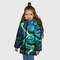 Куртка зимняя для девочки Разломленные зеленые плиты, цвет: 3D-светло-серый — фото 2