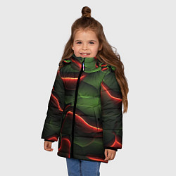 Куртка зимняя для девочки Объемные красно зеленые плиты, цвет: 3D-черный — фото 2