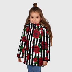 Куртка зимняя для девочки Полосы и красные розы, цвет: 3D-светло-серый — фото 2
