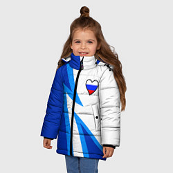 Куртка зимняя для девочки Флаг России в сердечке - синий, цвет: 3D-черный — фото 2