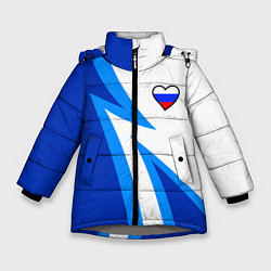 Куртка зимняя для девочки Флаг России в сердечке - синий, цвет: 3D-светло-серый