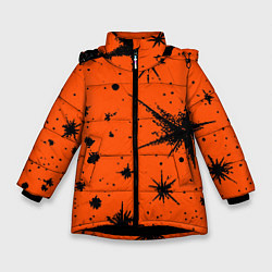 Куртка зимняя для девочки Огненный оранжевый абстракция, цвет: 3D-черный