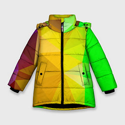 Куртка зимняя для девочки Жёлто-зелёная геометрия, цвет: 3D-черный