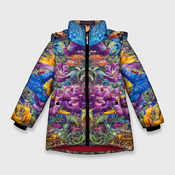 Куртка зимняя для девочки Зеркальный цветочный паттерн с птицами - мода - не, цвет: 3D-красный