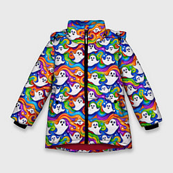 Куртка зимняя для девочки Веселые привидения на красочном фоне, цвет: 3D-красный