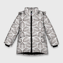 Куртка зимняя для девочки Орнамент из тропических листьев с сердечком, цвет: 3D-черный