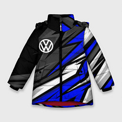 Куртка зимняя для девочки Volkswagen - Синяя абстракция, цвет: 3D-красный