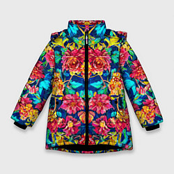 Зимняя куртка для девочки Зеркальный цветочный паттерн - мода