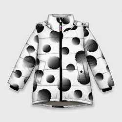 Куртка зимняя для девочки Черные полосатые шары на белом, цвет: 3D-светло-серый