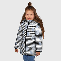 Куртка зимняя для девочки Серебристые круги на полосатом фоне, цвет: 3D-светло-серый — фото 2