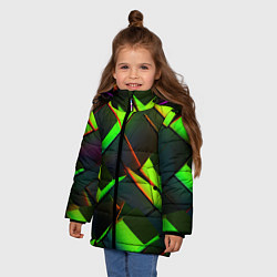 Куртка зимняя для девочки Зеленые неоновые плитки, цвет: 3D-светло-серый — фото 2