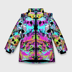 Зимняя куртка для девочки Зеркальный паттерн из черепов - поп-арт
