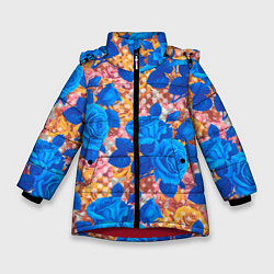 Куртка зимняя для девочки Цветочный разноцветный узор с розами, цвет: 3D-красный