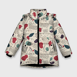 Куртка зимняя для девочки Флоральная абстракция с пятнами, цвет: 3D-черный