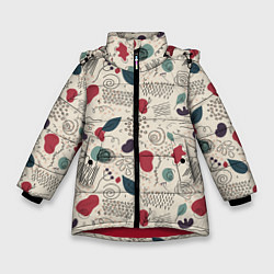 Зимняя куртка для девочки Флоральная абстракция с пятнами