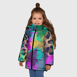 Куртка зимняя для девочки Пятна краски и леопардовая шкура абстракция, цвет: 3D-черный — фото 2