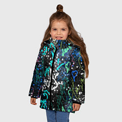 Куртка зимняя для девочки Цветные росписи на чёрнам, цвет: 3D-черный — фото 2