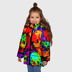 Куртка зимняя для девочки Паттерн из черепов - поп-арт - мода, цвет: 3D-черный — фото 2