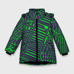 Куртка зимняя для девочки Кибер сеть ЗелёныйФиолетовый, цвет: 3D-черный