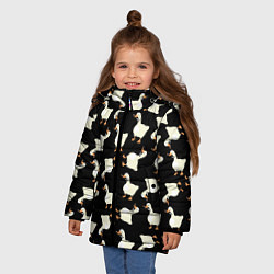 Куртка зимняя для девочки Паттерн с гусями, цвет: 3D-светло-серый — фото 2