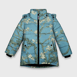 Куртка зимняя для девочки Цветущие ветки миндаля - картина ван Гога, цвет: 3D-черный