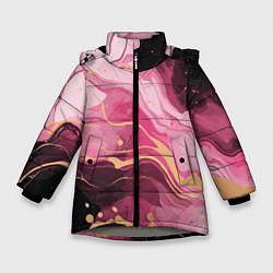 Куртка зимняя для девочки Абстрактный черно-розовый мраморный узор, цвет: 3D-светло-серый