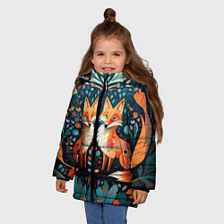 Куртка зимняя для девочки Две лисички в стиле фолк арт, цвет: 3D-черный — фото 2