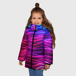 Куртка зимняя для девочки Синие фиолетовые волны, цвет: 3D-светло-серый — фото 2