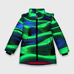 Куртка зимняя для девочки Зеленые неоновые волны, цвет: 3D-красный