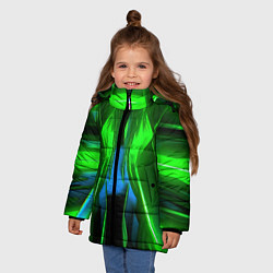 Куртка зимняя для девочки Зеленый калейдоскоп абстракция, цвет: 3D-черный — фото 2