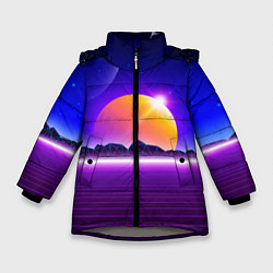 Куртка зимняя для девочки Mountains - sun - space - vaporwave, цвет: 3D-светло-серый
