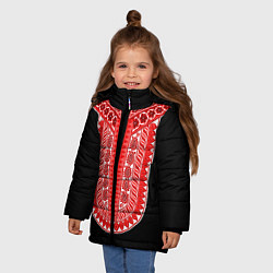 Куртка зимняя для девочки Красный орнамент в руском стиле, цвет: 3D-черный — фото 2